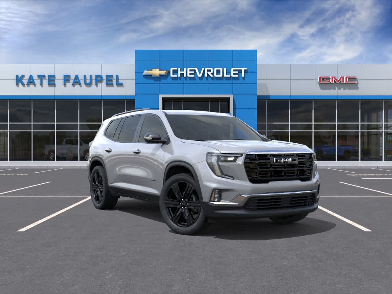 2026 GMC Acadia Elevation in Sterling Metallic — front three-quarter view