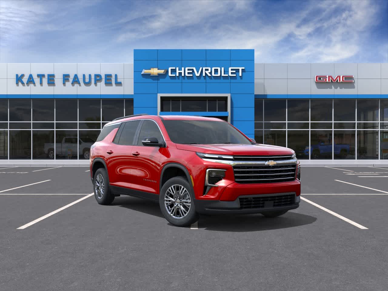 2026 Chevrolet Traverse LT in Radiant Red Tintcoat — front three-quarter view