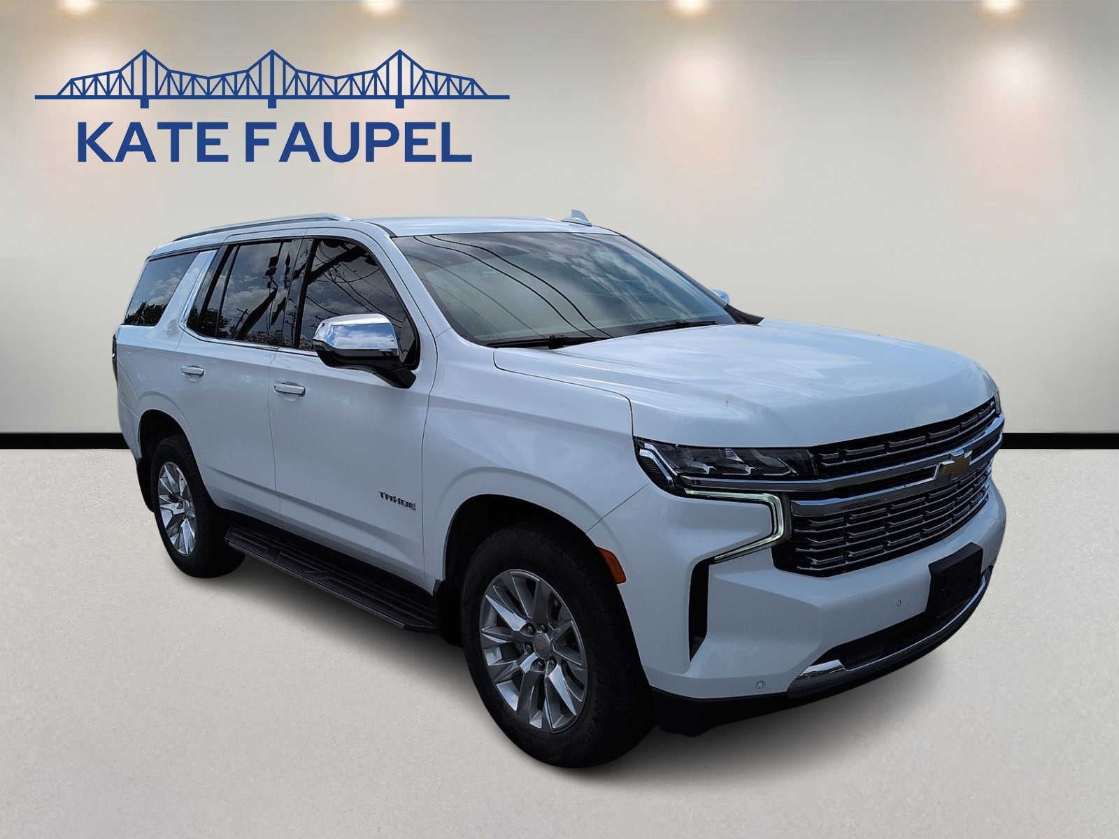 2023 Chevrolet Tahoe Premier in Summit White — front three-quarter view