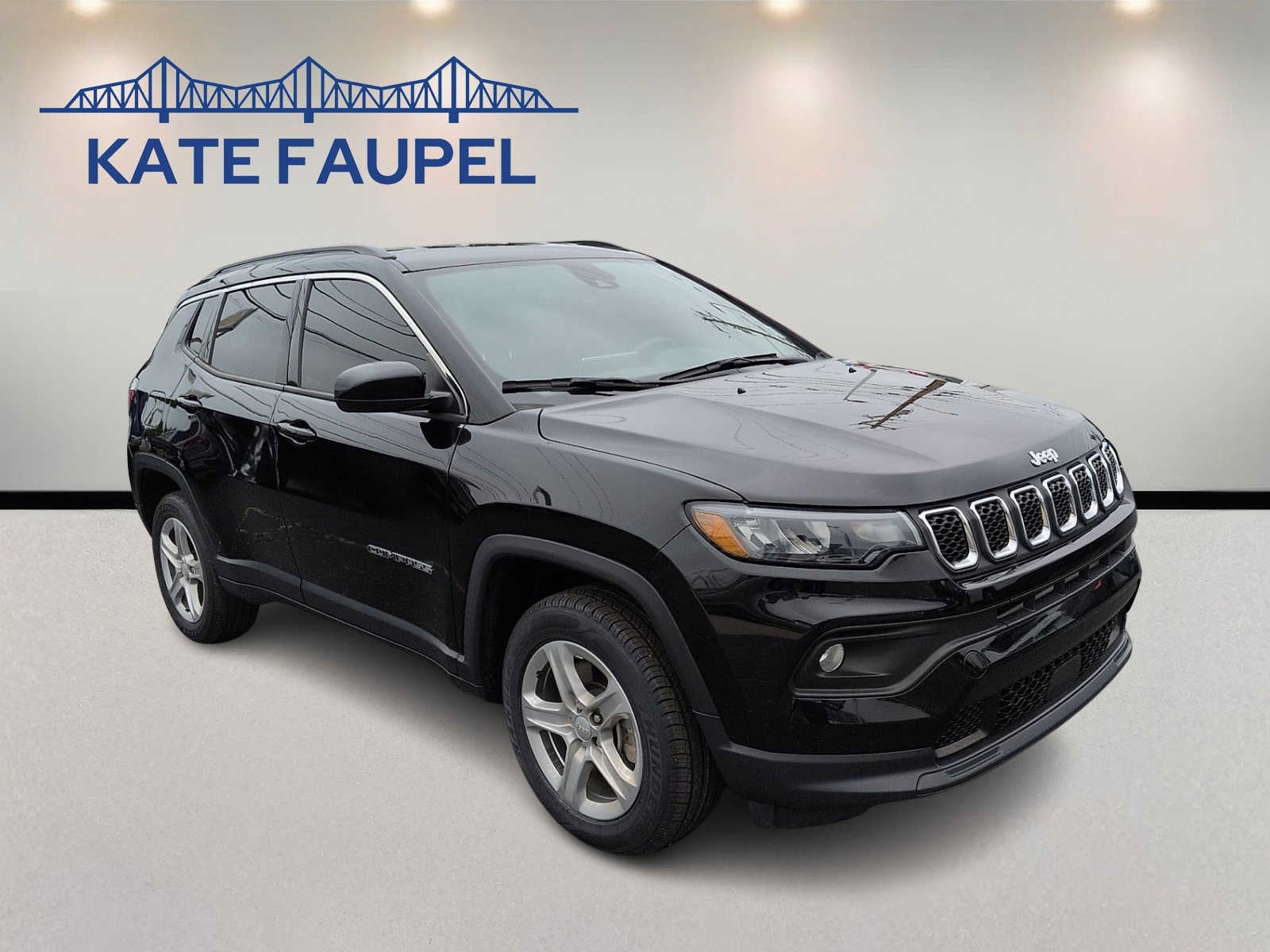 2023 Jeep Compass Latitude in Black — front three-quarter view