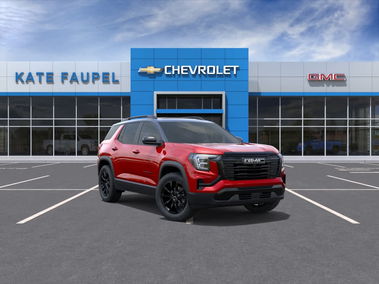 2027 GMC Terrain FWD Elevation in Volcanic Red Tintcoat — front three-quarter view