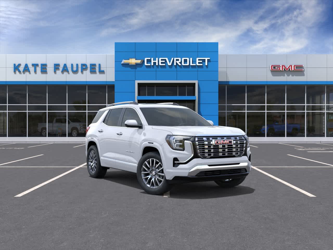 2027 GMC Terrain AWD Denali in Glacier White Tricoat — front three-quarter view