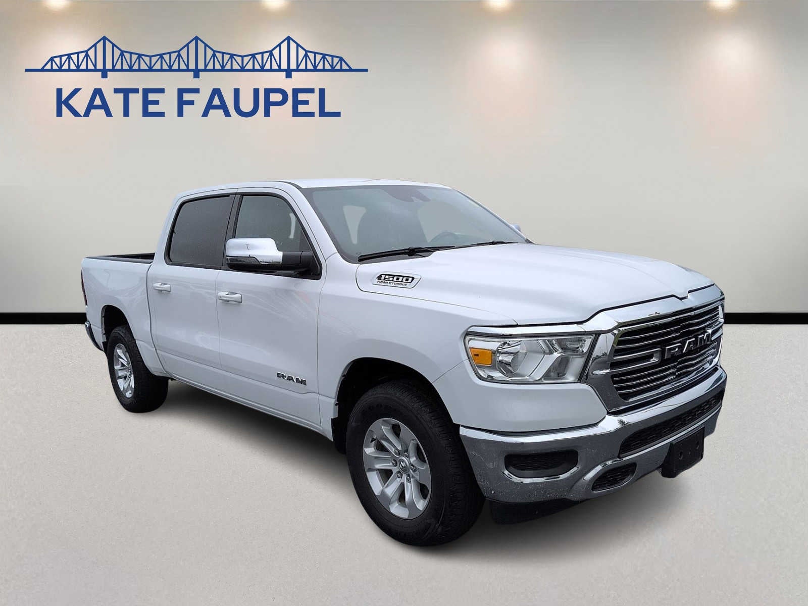 2024 RAM 1500 Laramie in Bright White Clearcoat — front three-quarter view