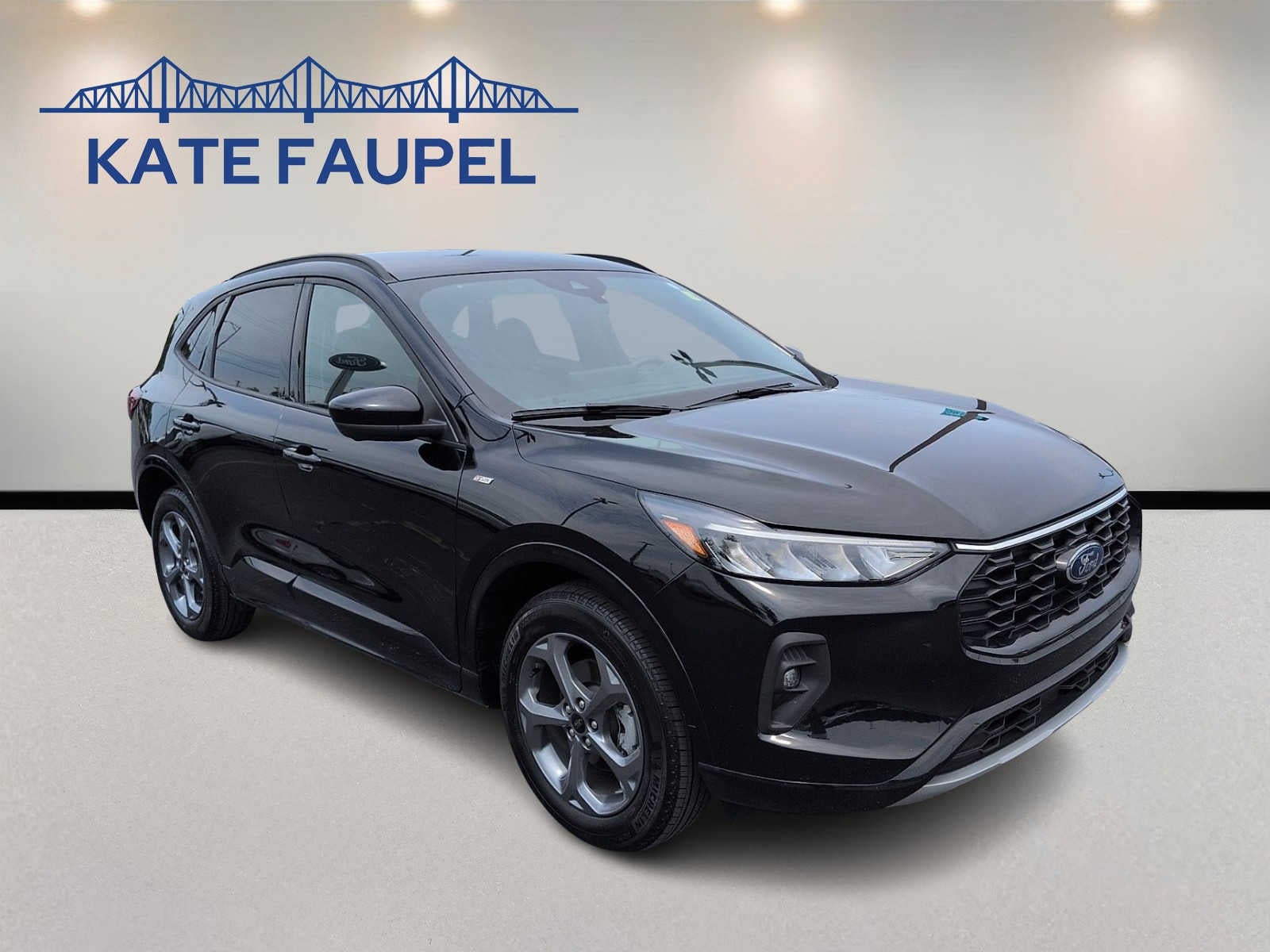 2023 Ford Escape ST-Line Select in Agate Black Metallic — front three-quarter view