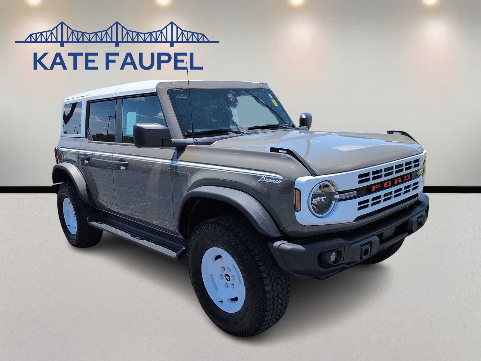 2026 Ford Bronco Heritage Edition in Marsh Gray — front three-quarter view