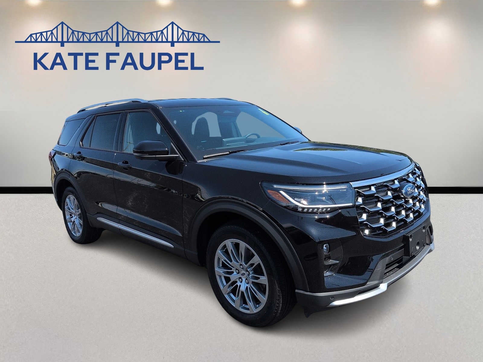 2026 Ford Explorer Platinum in Agate Black Metallic — front three-quarter view