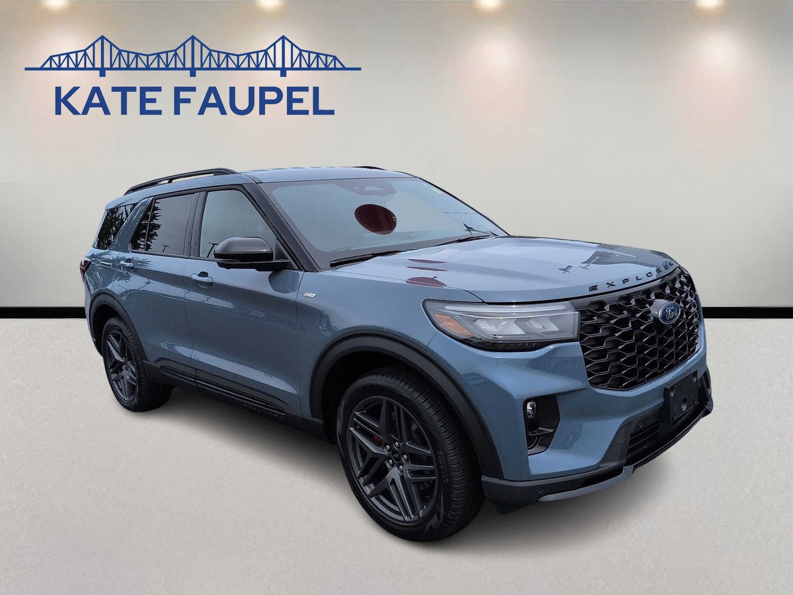 2026 Ford Explorer ST-Line in Vapor Blue Metallic — front three-quarter view