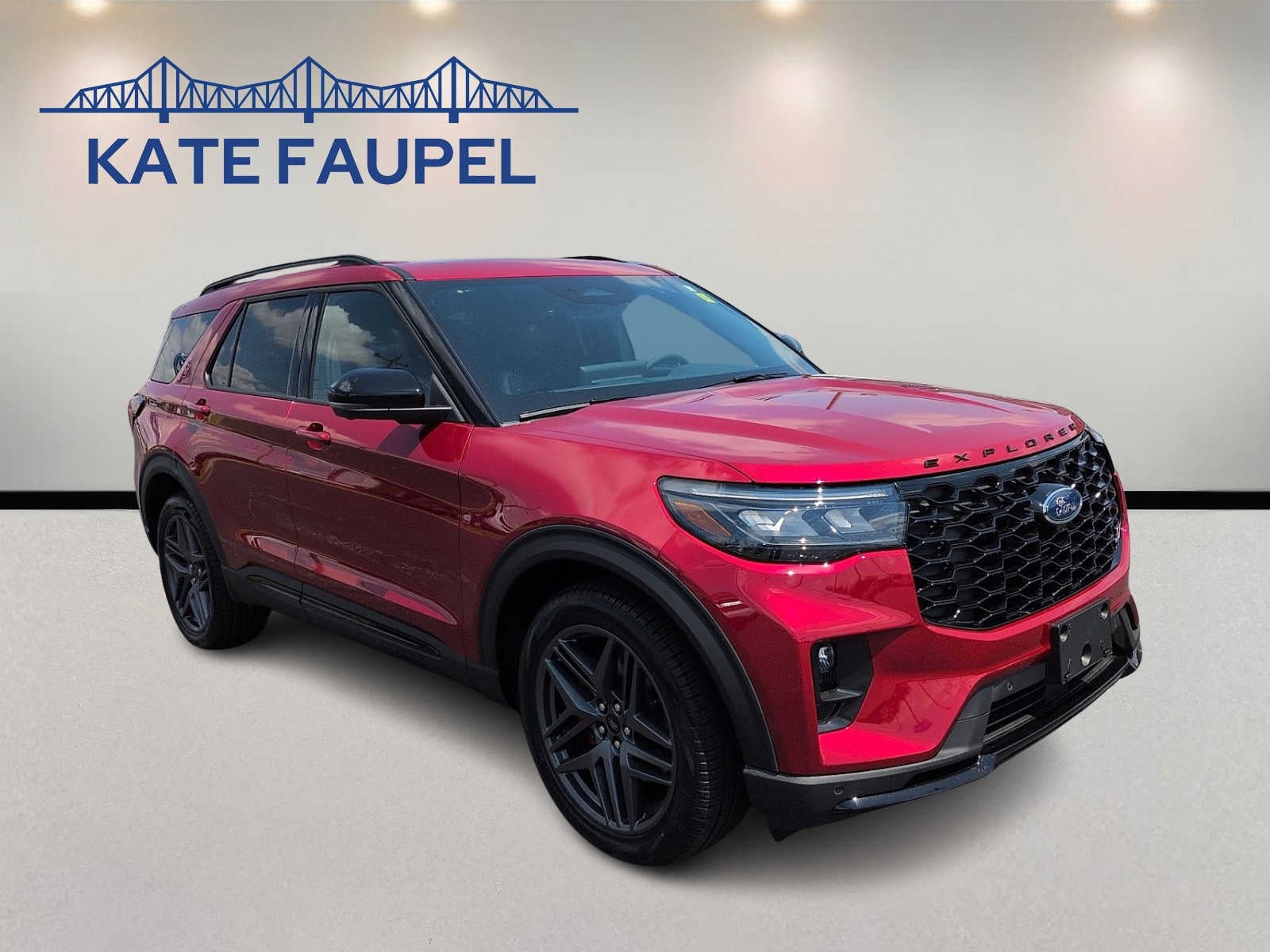 2026 Ford Explorer ST in Rapid Red Metallic Tinted Clearcoat — front three-quarter view