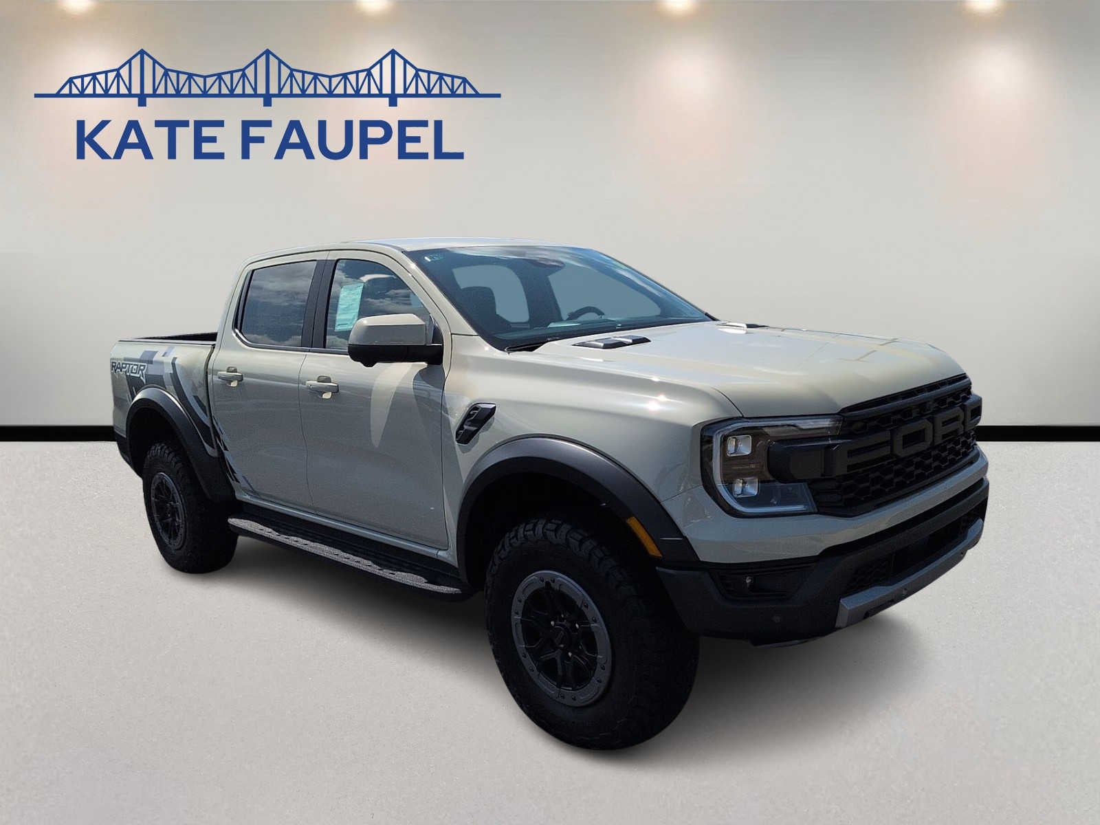 2026 Ford Ranger Raptor in Desert Sand — front three-quarter view