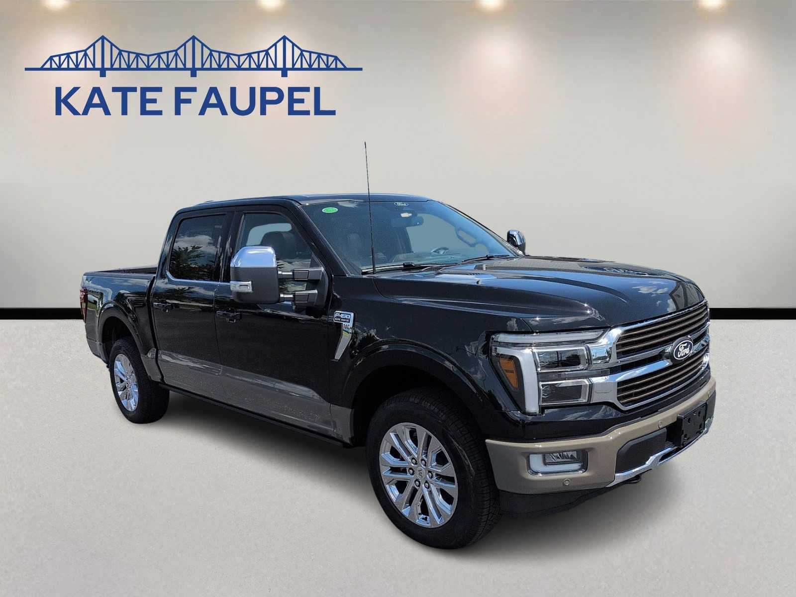 2026 Ford F-150 King Ranch in Agate Black/Marsh Gray — front three-quarter view