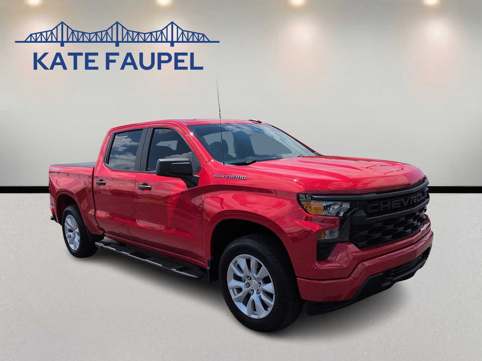 2023 Chevrolet Silverado 1500 Custom in Red Hot — front three-quarter view