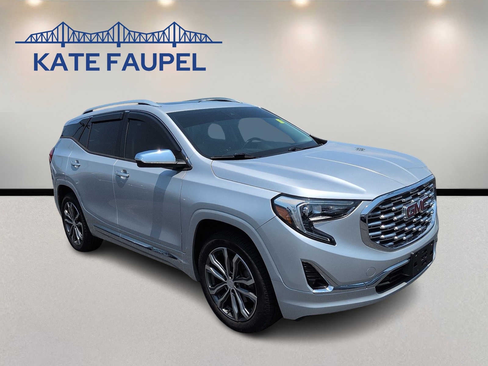 2018 GMC Terrain Denali in Quicksilver Metallic — front three-quarter view
